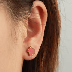 Stainless Steel earrings Petal Inlaid Zircon Earrings for Women 18K Plated Five-Leaf Flower Earrings
