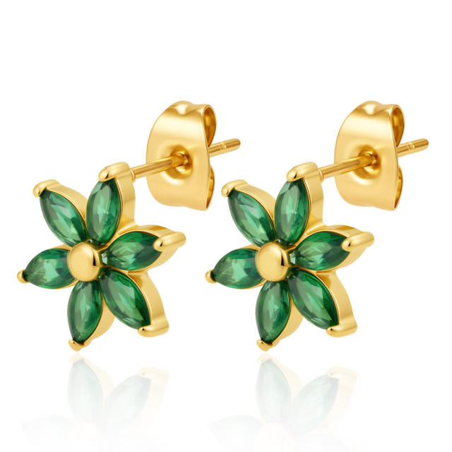 Stainless Steel earrings Petal Inlaid Zircon Earrings for Women 18K Plated Five-Leaf Flower Earrings