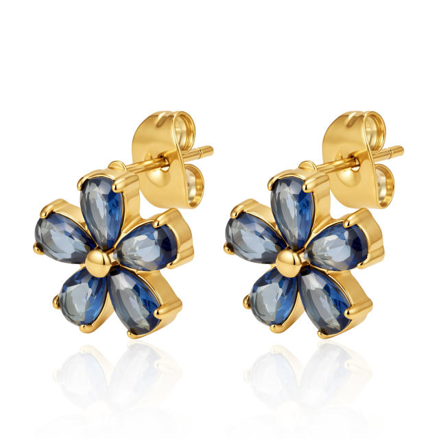 Stainless Steel earrings Petal Inlaid Zircon Earrings for Women 18K Plated Five-Leaf Flower Earrings