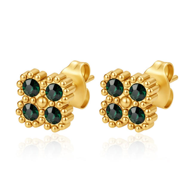 Stainless Steel earrings Petal Inlaid Zircon Earrings for Women 18K Plated Five-Leaf Flower Earrings