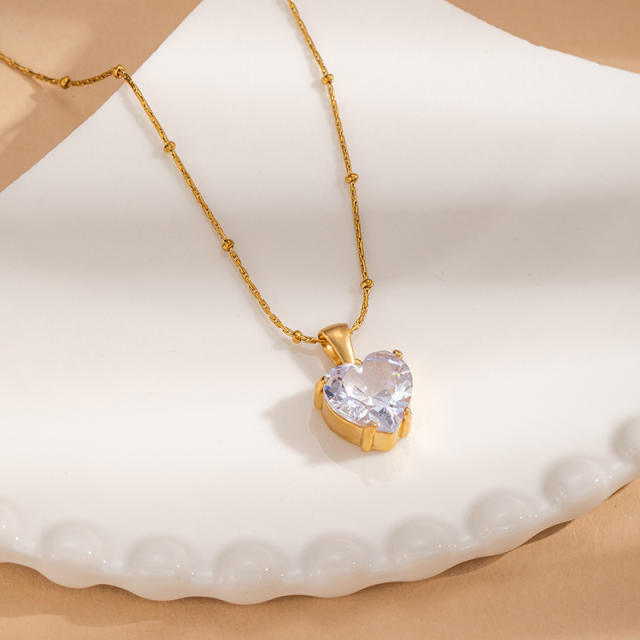 Dainty Heart-Shaped Teardrop Zircon Pendant stainless Steel Necklace for Women