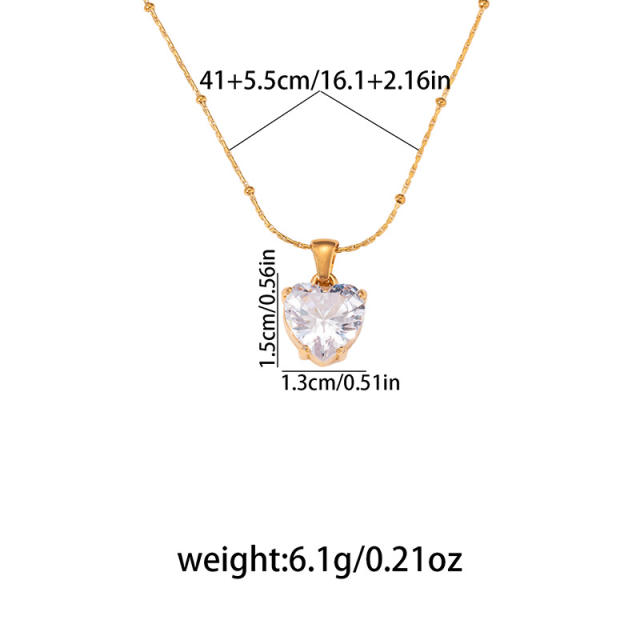 Dainty Heart-Shaped Teardrop Zircon Pendant stainless Steel Necklace for Women
