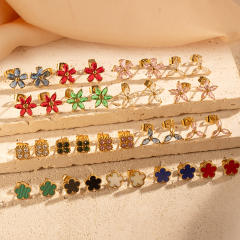 Stainless Steel earrings Petal Inlaid Zircon Earrings for Women 18K Plated Five-Leaf Flower Earrings