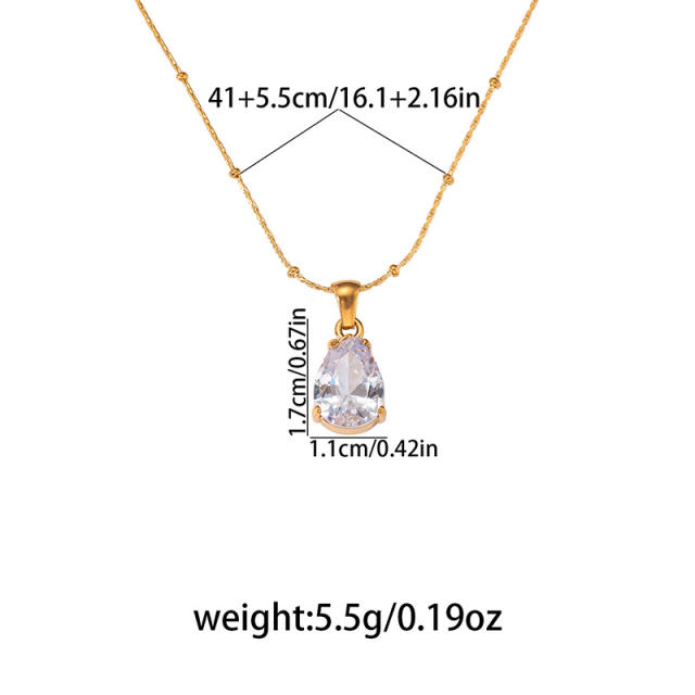 Dainty Heart-Shaped Teardrop Zircon Pendant stainless Steel Necklace for Women