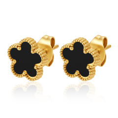 Stainless Steel earrings Petal Inlaid Zircon Earrings for Women 18K Plated Five-Leaf Flower Earrings