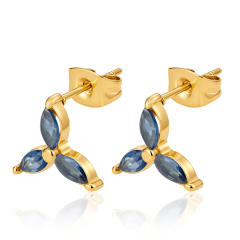 Stainless Steel earrings Petal Inlaid Zircon Earrings for Women 18K Plated Five-Leaf Flower Earrings