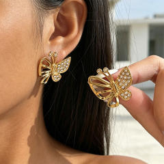 Butterfly Conch Zircon Stainless Steel Earrings for Women