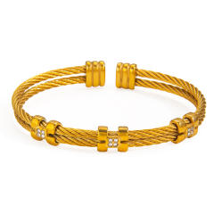 Diamond-Encrusted Gold Twist Bracelet Stainless steel bangle bracelet