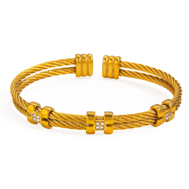 Diamond-Encrusted Gold Twist Bracelet Stainless steel bangle bracelet