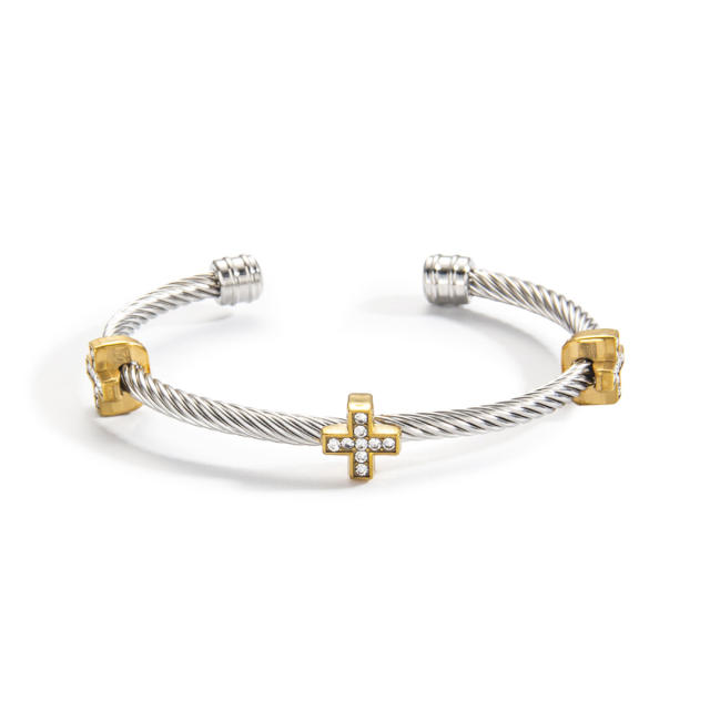 Wire Rope Bracelet Pvd18K Stainless Steel Bracelet with daimond cross