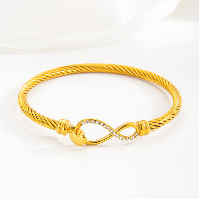 Heart-Shaped Bracelet Simple 18K Diamond-Encrusted infinity stainless steel bangle