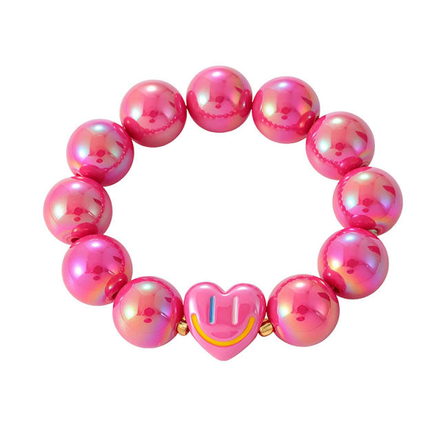 INS sweet candy color heart smile face resin bead bracelet for women