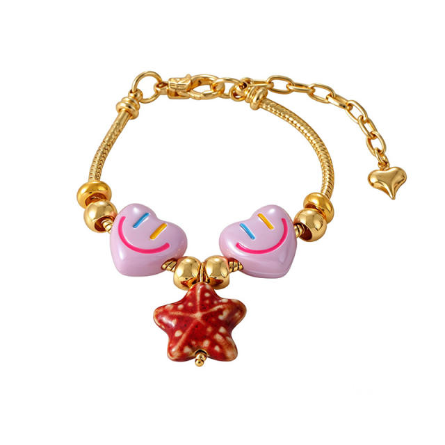 Hot-Selling Sweet Dopamine Heart Smiley Face Ceramic Conch Starfish Fish Pendant Beaded Bracelet