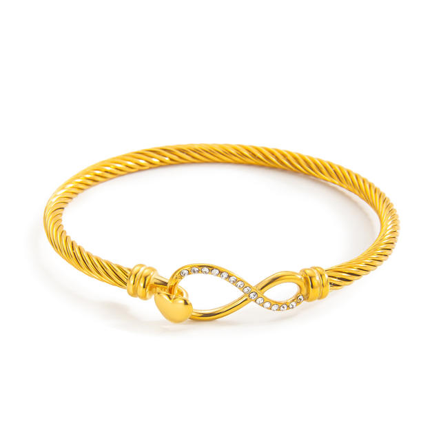 Heart-Shaped Bracelet Simple 18K Diamond-Encrusted infinity stainless steel bangle