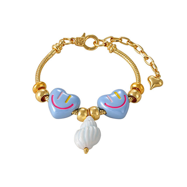 Hot-Selling Sweet Dopamine Heart Smiley Face Ceramic Conch Starfish Fish Pendant Beaded Bracelet