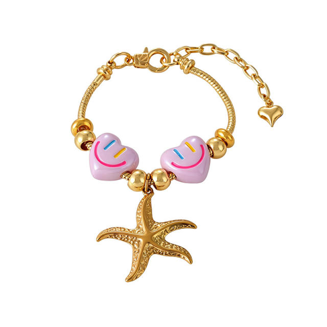 Hot-Selling Sweet Dopamine Heart Smiley Face Ceramic Conch Starfish Fish Pendant Beaded Bracelet