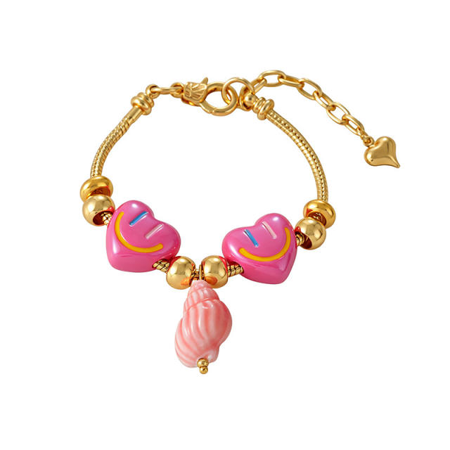 Hot-Selling Sweet Dopamine Heart Smiley Face Ceramic Conch Starfish Fish Pendant Beaded Bracelet
