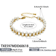 Txe597-shell bead gold bracelet-16+6cm