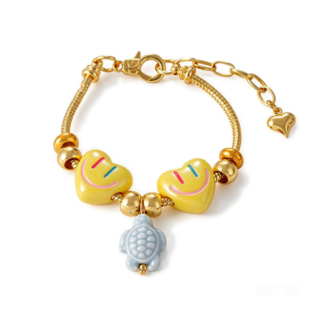 Hot-Selling Sweet Dopamine Heart Smiley Face Ceramic Conch Starfish Fish Pendant Beaded Bracelet