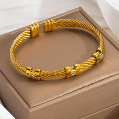 Diamond-Encrusted Gold Twist Bracelet Stainless steel bangle bracelet