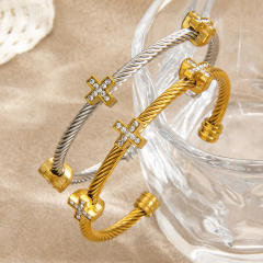 Wire Rope Bracelet Pvd18K Stainless Steel Bracelet with daimond cross
