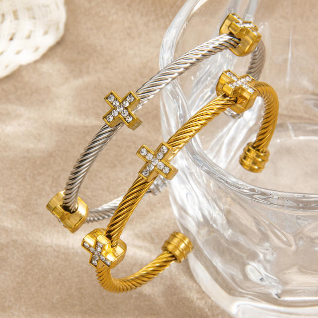 Wire Rope Bracelet Pvd18K Stainless Steel Bracelet with daimond cross