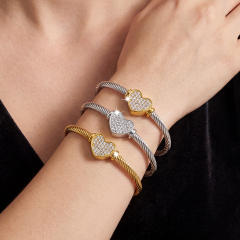Heart-Shaped Diamond-Encrusted Bracelet Pvd 18K Wire Rope stainless steel bangle