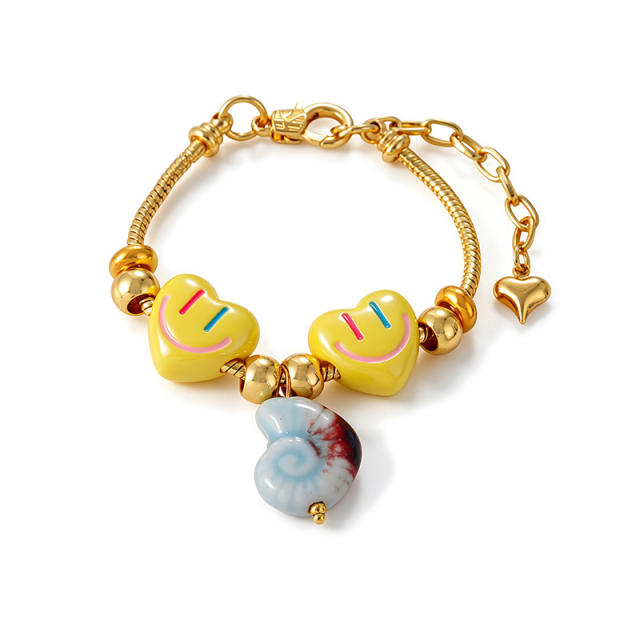 Hot-Selling Sweet Dopamine Heart Smiley Face Ceramic Conch Starfish Fish Pendant Beaded Bracelet
