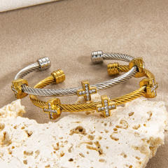 Wire Rope Bracelet Pvd18K Stainless Steel Bracelet with daimond cross