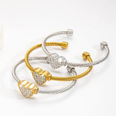 Heart-Shaped Diamond-Encrusted Bracelet Pvd 18K Wire Rope stainless steel bangle