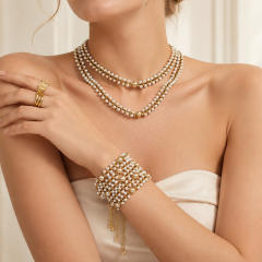 French-Style Stainless Steel necklace bracelet set 18K Gold-Plated Pearl Women's Bracelet Necklace