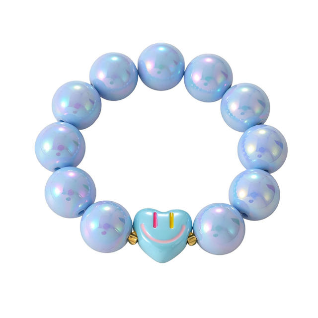INS sweet candy color heart smile face resin bead bracelet for women