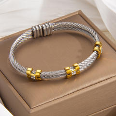 Diamond-Encrusted Gold Twist Bracelet Stainless steel bangle bracelet