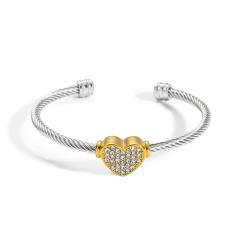 Heart-Shaped Diamond-Encrusted Bracelet Pvd 18K Wire Rope stainless steel bangle
