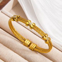 Diamond-Encrusted Gold Twist Bracelet Stainless steel bangle bracelet
