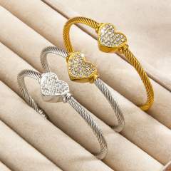 Heart-Shaped Diamond-Encrusted Bracelet Pvd 18K Wire Rope stainless steel bangle