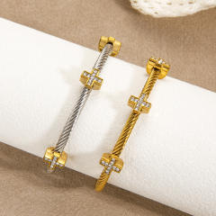 Wire Rope Bracelet Pvd18K Stainless Steel Bracelet with daimond cross