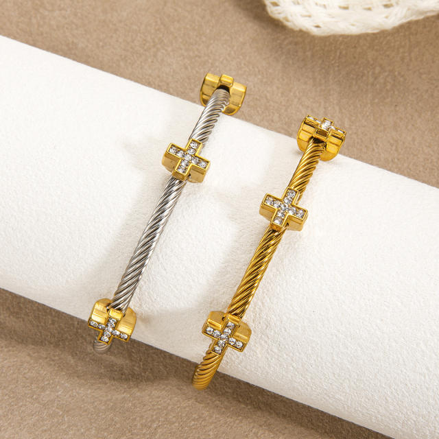 Wire Rope Bracelet Pvd18K Stainless Steel Bracelet with daimond cross