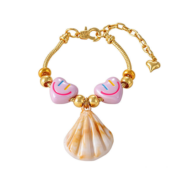 Hot-Selling Sweet Dopamine Heart Smiley Face Ceramic Conch Starfish Fish Pendant Beaded Bracelet