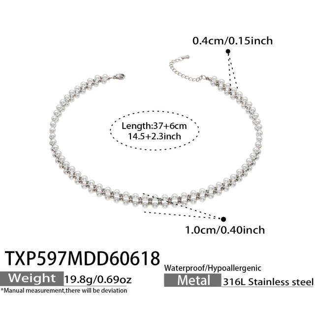 Stainless Steel necklace bracelet set Plated with 18K Gold pearl jewelry for women