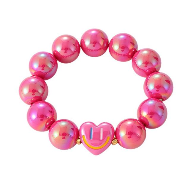 INS sweet candy color heart smile face resin bead bracelet for women