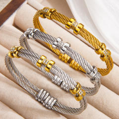 Diamond-Encrusted Gold Twist Bracelet Stainless steel bangle bracelet