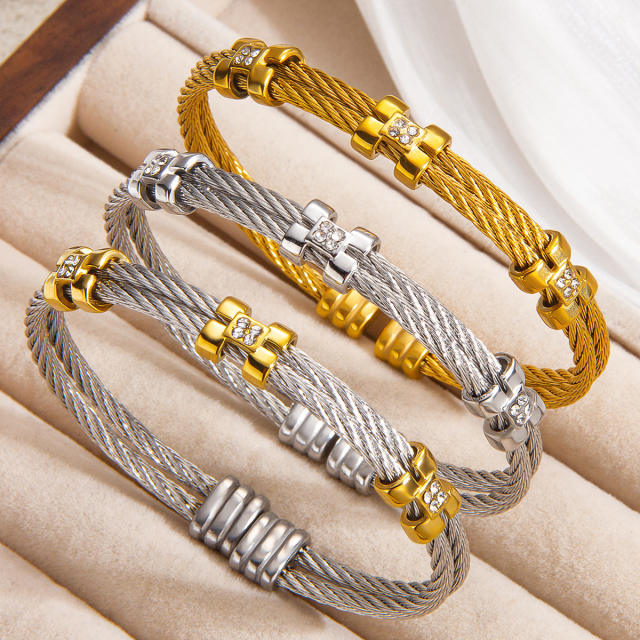 Diamond-Encrusted Gold Twist Bracelet Stainless steel bangle bracelet