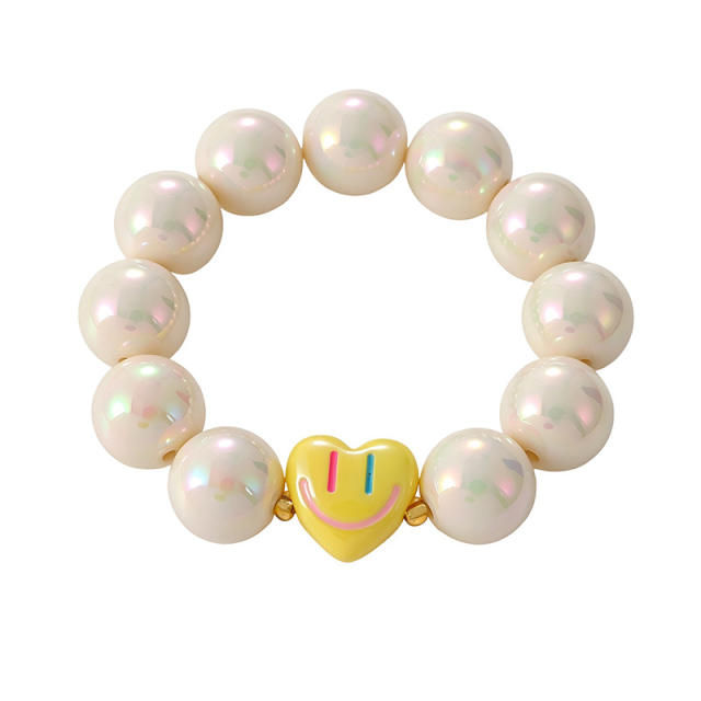 INS sweet candy color heart smile face resin bead bracelet for women