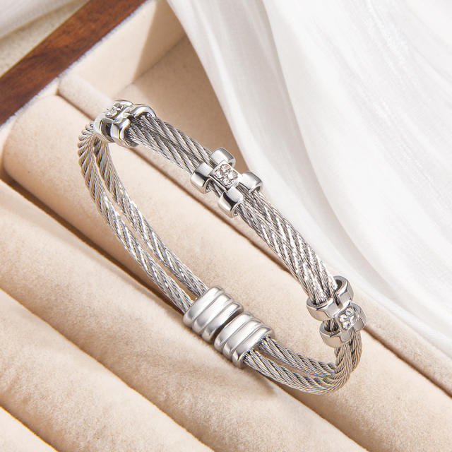 Diamond-Encrusted Gold Twist Bracelet Stainless steel bangle bracelet
