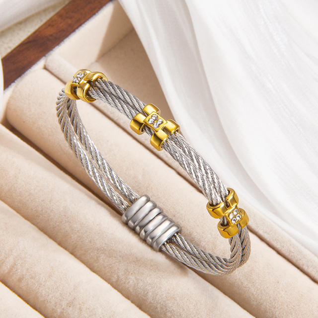 Diamond-Encrusted Gold Twist Bracelet Stainless steel bangle bracelet