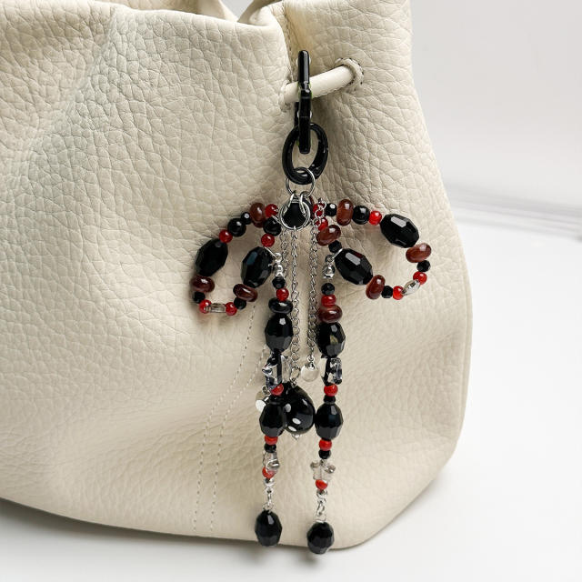 Ins Dreamy Colorful Crystal Bow Bag Charm Hollow Five-Pointed Star Tassel Chain Pendant