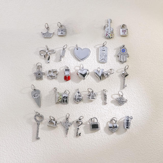 Hot-Selling Silver Life Series Stainless Steel Key Lock Love Phone Crown Jewelry Accessories Pendant