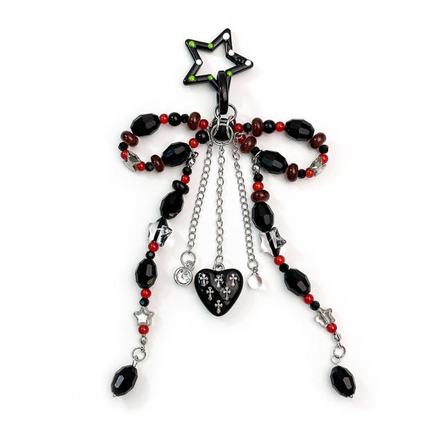 Ins Dreamy Colorful Crystal Bow Bag Charm Hollow Five-Pointed Star Tassel Chain Pendant