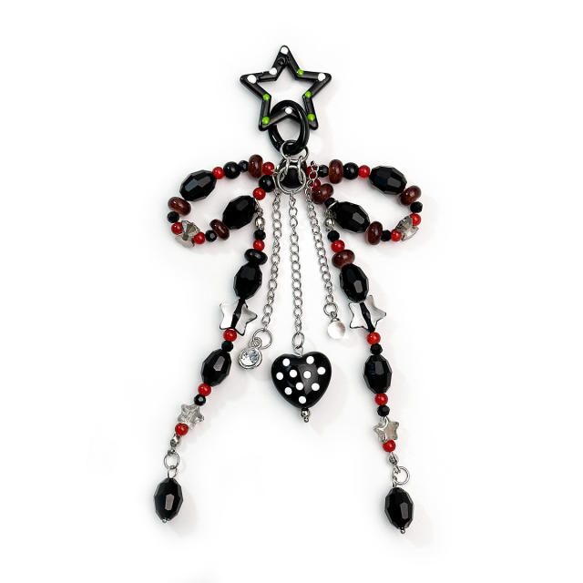 Ins Dreamy Colorful Crystal Bow Bag Charm Hollow Five-Pointed Star Tassel Chain Pendant